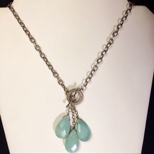 Agate & Silver Lariat Toggle Necklace